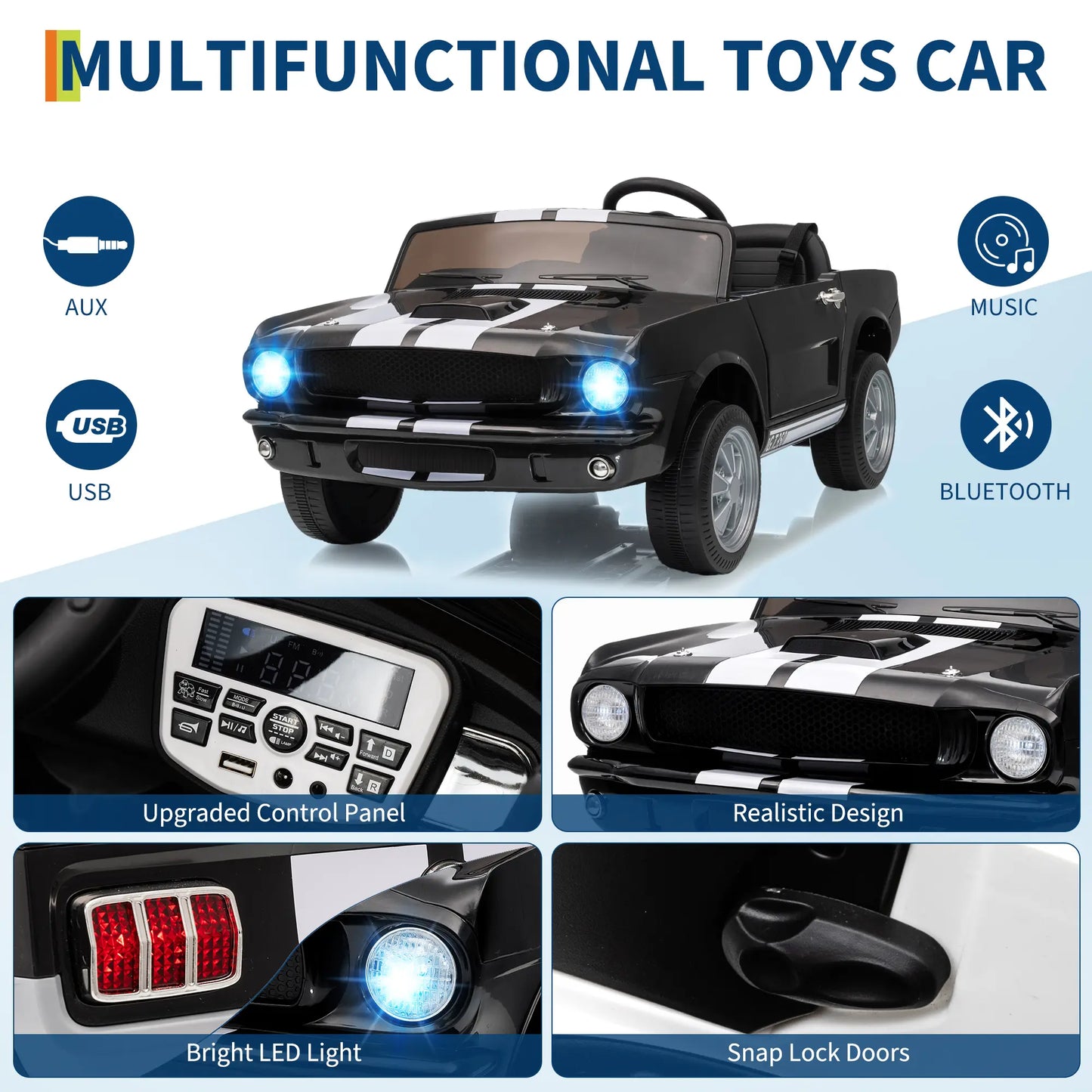 24V Electric Car for Kids, Battery Powered Ride on Toy with Remote Control, Safety Belt, 2 Speeds, LED Lights, Kids Electric Vehicle for Christmas Birthday New Year Gifts