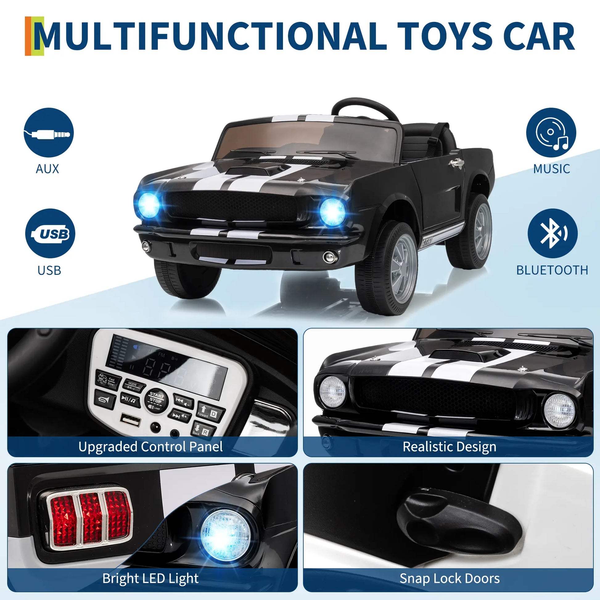 24V Electric Car for Kids, Battery Powered Ride on Toy with Remote Control, Safety Belt, 2 Speeds, LED Lights, Kids Electric Vehicle for Christmas Birthday New Year Gifts