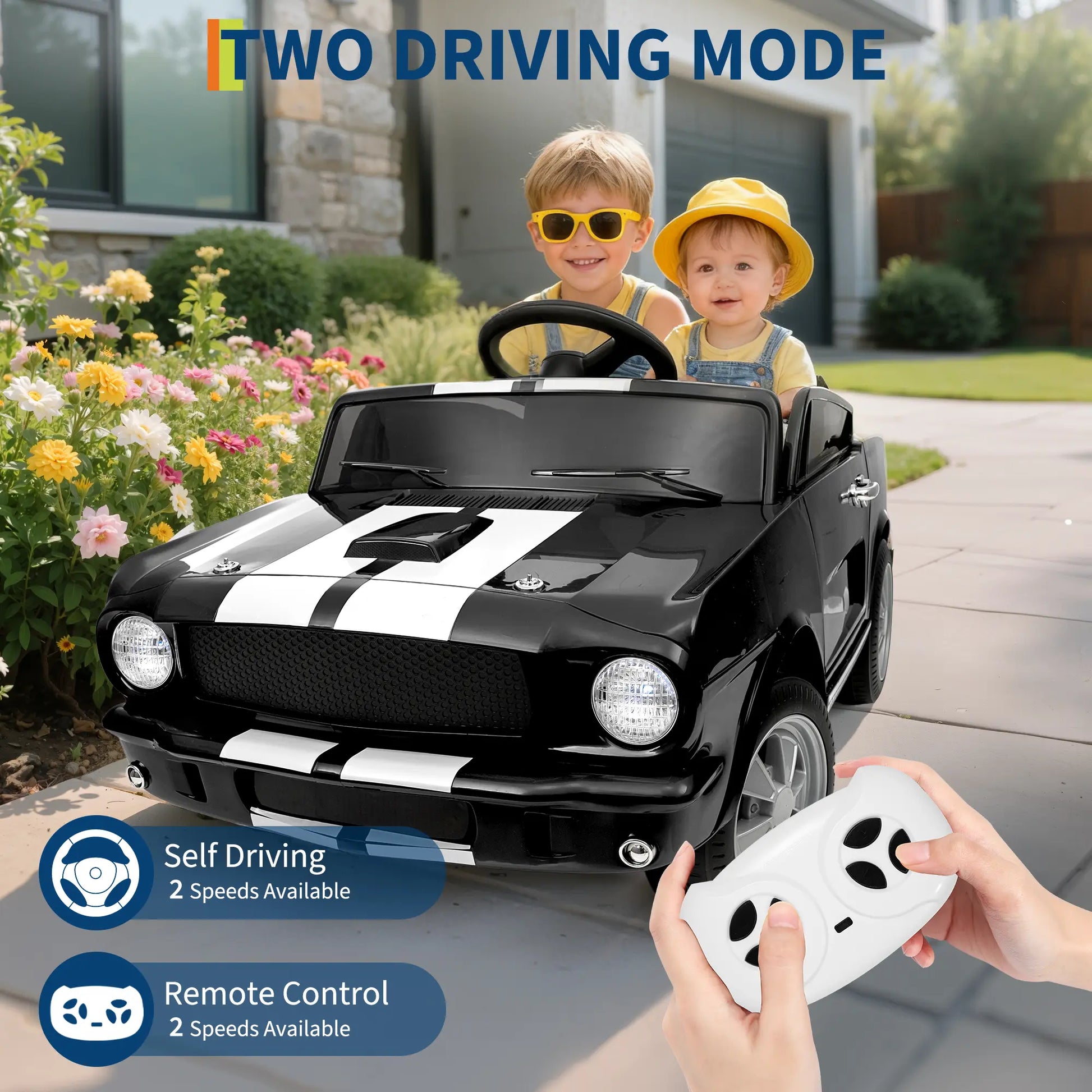 24V Electric Car for Kids, Battery Powered Ride on Toy with Remote Control, Safety Belt, 2 Speeds, LED Lights, Kids Electric Vehicle for Christmas Birthday New Year Gifts