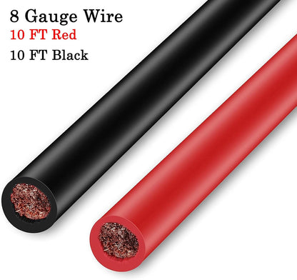 Trolling Motor Battery Cable Extension Kit 8AWG Cable Extension 50Amp with Terminals for Fishing Boat Trolling Motor Solar Panel Automotive(Red & Black)