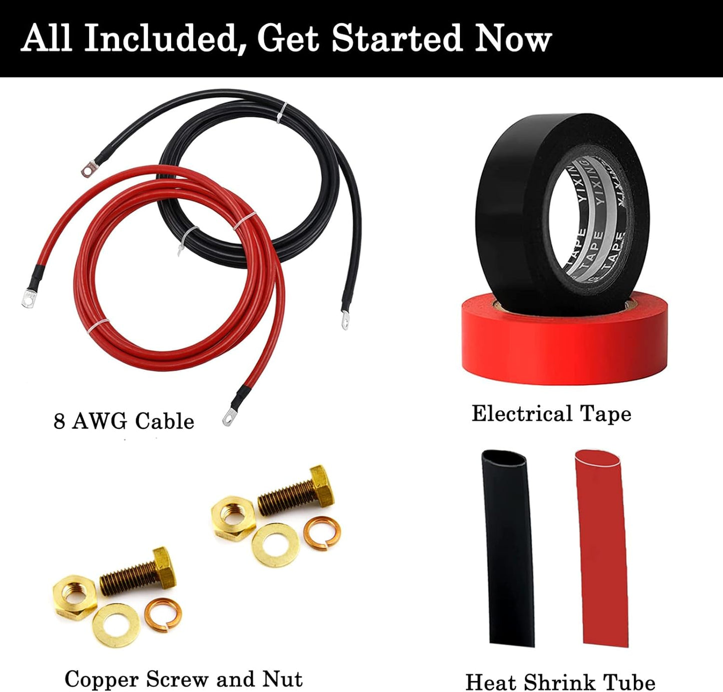 Trolling Motor Battery Cable Extension Kit 8AWG Cable Extension 50Amp with Terminals for Fishing Boat Trolling Motor Solar Panel Automotive(Red & Black)
