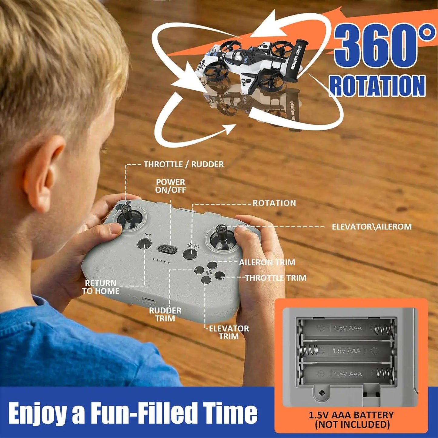 KYLVO 2-In-1 Flying RC Car Drone Toy – Dual Mode Land & Air, 360° Drift & Stunt Flight, One-Key Takeoff, 3 Speed Levels, Rechargeable Remote Control – Perfect Holiday Gift for Kids Remote-Controlled Car-Plane Combo Rc Helicopter