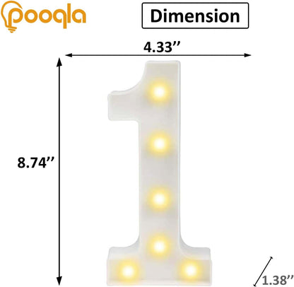 Decorative Led Light up Number Letters, White Plastic Marquee Number Lights Sign Party Wedding Decor Battery Operated Number (1)