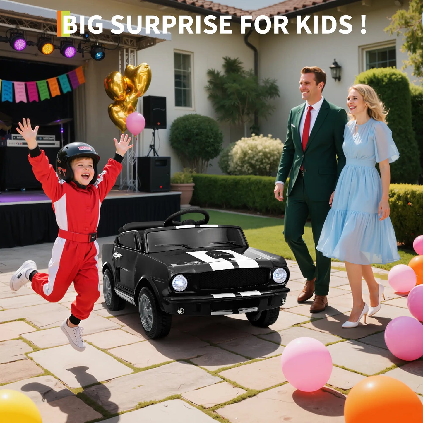 24V Electric Car for Kids, Battery Powered Ride on Toy with Remote Control, Safety Belt, 2 Speeds, LED Lights, Kids Electric Vehicle for Christmas Birthday New Year Gifts