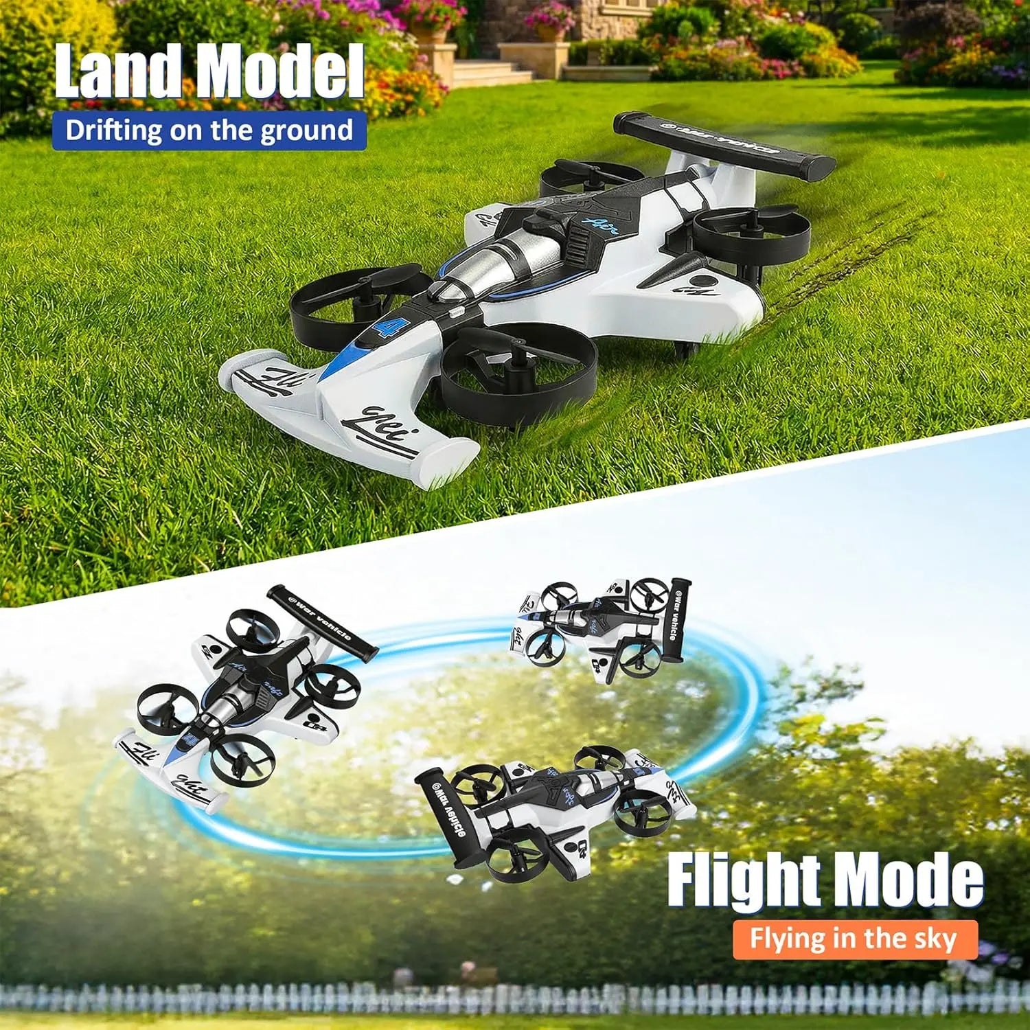 KYLVO 2-In-1 Flying RC Car Drone Toy – Dual Mode Land & Air, 360° Drift & Stunt Flight, One-Key Takeoff, 3 Speed Levels, Rechargeable Remote Control – Perfect Holiday Gift for Kids Remote-Controlled Car-Plane Combo Rc Helicopter