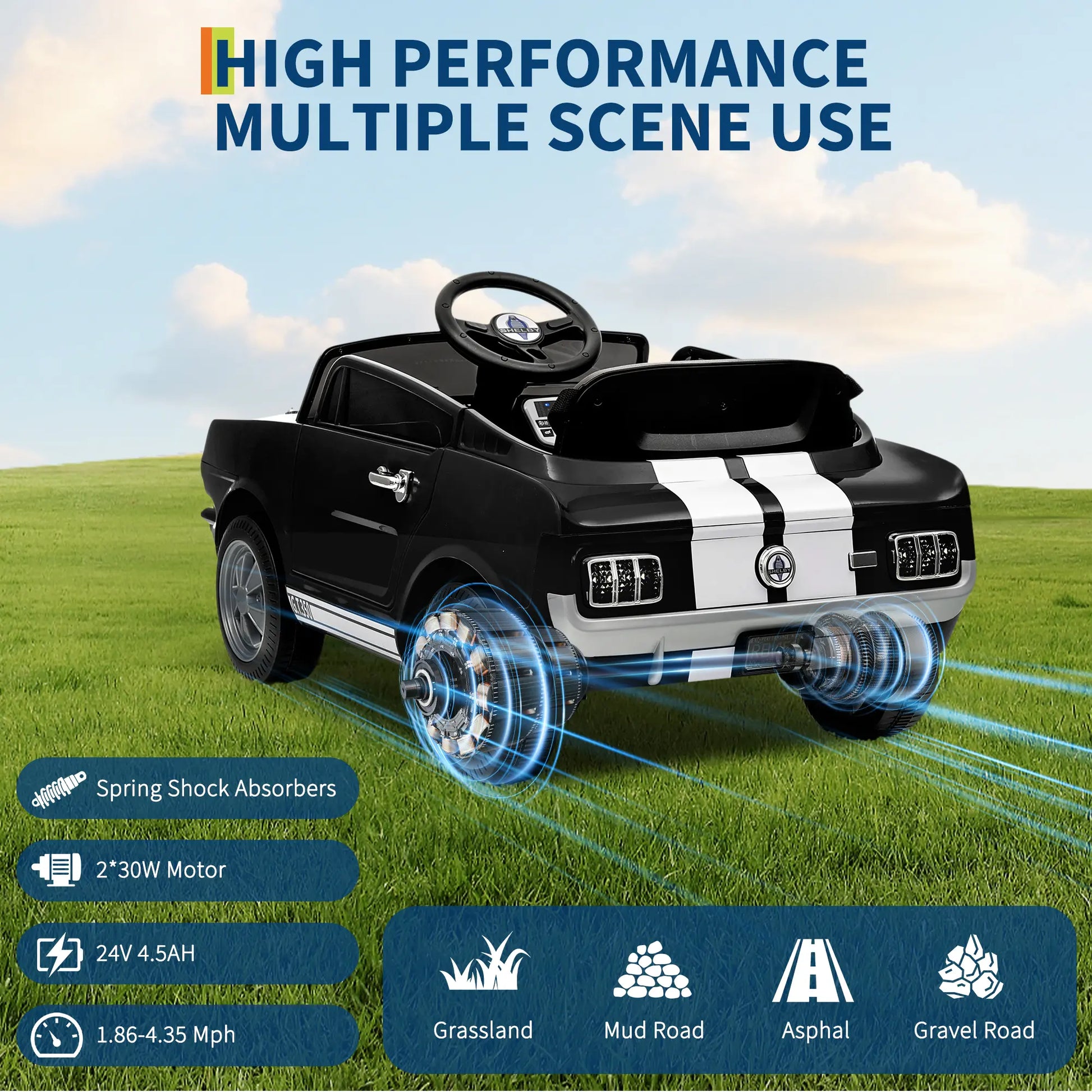 24V Electric Car for Kids, Battery Powered Ride on Toy with Remote Control, Safety Belt, 2 Speeds, LED Lights, Kids Electric Vehicle for Christmas Birthday New Year Gifts